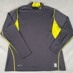 Nike Pro Combat Compression L/S Shirt Mens XL Fitted Dri-Fit Neon Yellow Gray